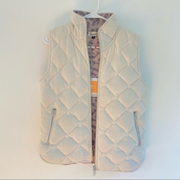 Diane Snyder Cream & Leopard Cheetah Cashmere Vest, Size S (Fits M), NWT - Picture 1 of 9